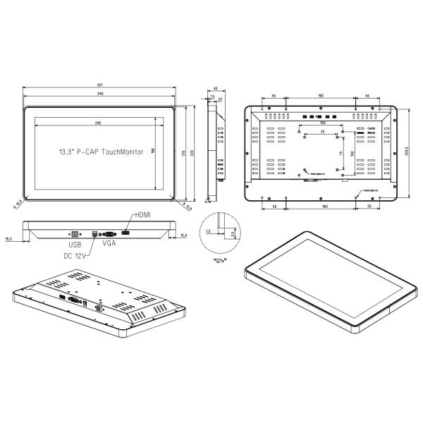13.3 Inch Capacitive Portable LCD Screen Multi Touch 10 Points 60Hz