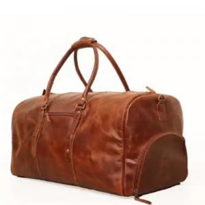 China Genuine Leather Factory Custom Duffle Bag Mens Tote Gym Bag Travel Overnight Unisex with Shoe Pocket Weekender Bag wholesale