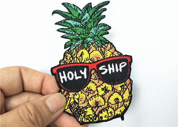 Quality Adorable Pineapple Clothing Embroidery Patches Recycled Merrowed Edge for sale