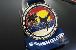 Taekwondo Round Custom Race Medals Sandblast Effect With Gold Plating