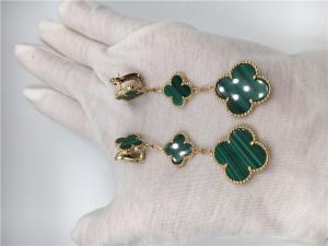 China Green 18k Gold Vca Alhambra Earrings , Van Cleef Onyx Earrings With Malachite wholesale