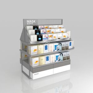 China Retail Store Table Grey Wooden Island Cabinet For Space-Saving Shop Counter And Branding Display Furniture wholesale