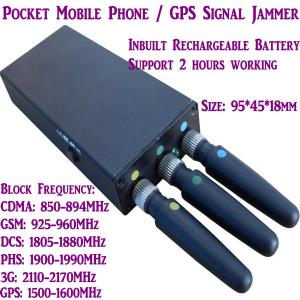 China 3 Antenna Mini Mobile Phone Signal Jammer 3G/GSM/CDMA/DCS/PHS GPS Blocker Inbuilt Battery wholesale