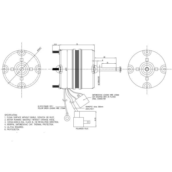 3.3” Dimension AC Synchronous Motor 20W - 60W Permanent Split Capacitor Motor