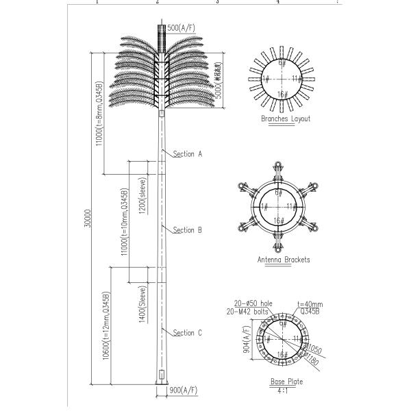 Polymer Resin Communication Antenna Poles Bionic Tree