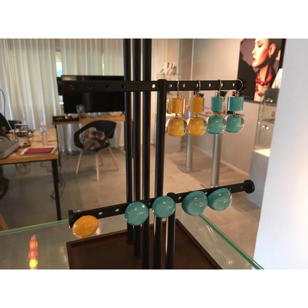 5 Rods Earring Metal Table Top Display Stands With Wooden Base For Grocery