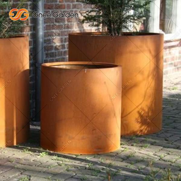 Bespoke Round Flower Pots Corten Steel Tree Plant Rectangular Outdoor Metal Planter