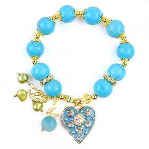 China 12mm Blue Turquoise Crystal Bracelet Sparkling Heart Stretch Charm Bracelet on sale