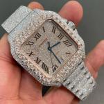 China Flawless Moissanite Watch Handicraft Paved Stone Iced Out Santos wholesale