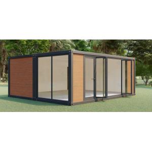 China Fast Assemble Premade Container Homes Support Customization Black Frame Wood Grain Wall Panels wholesale