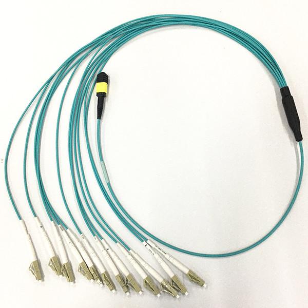 Quality MPO To LC Breakout Fiber Optic Cable 3.0mm 12F LSZH Material Aqua OM3-300 PC Polish for sale