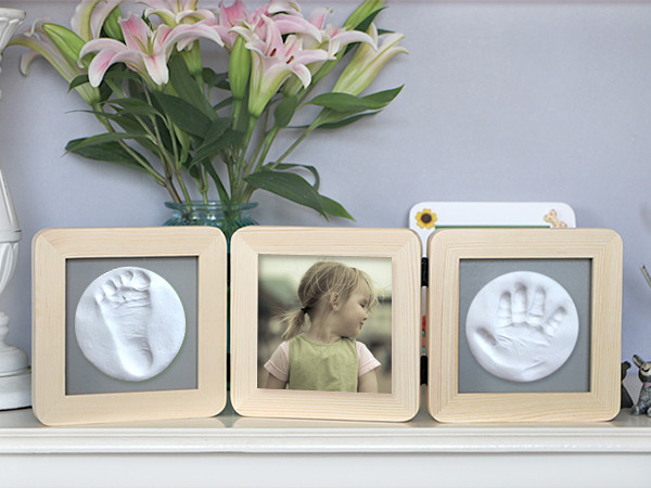 3 Vertical Wooden Photo Frames Solid Wooden Baby Hand And Footprint Keepsake Kit