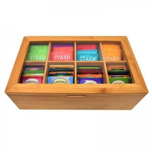 China 8 Compartments Hinged Wooden Storage Box Bamboo Tea Box Storage Organizer on sale
