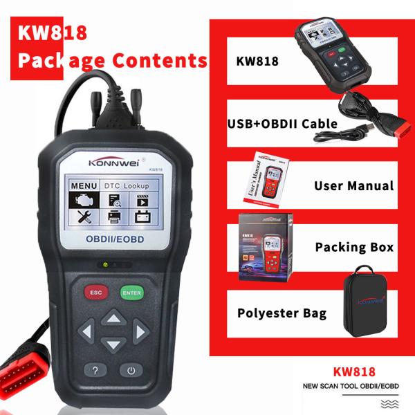 Black Auto Engine Analyzer OBD2 KW818 Car Diagnostic Scanner Code Reader