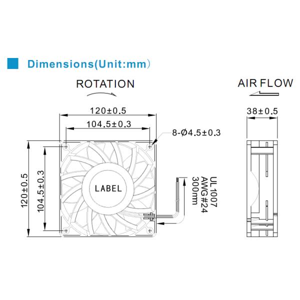 High Speed PWM / FG / CPU 120mm DC Axial Industrial Ventilation Fans Lead wire