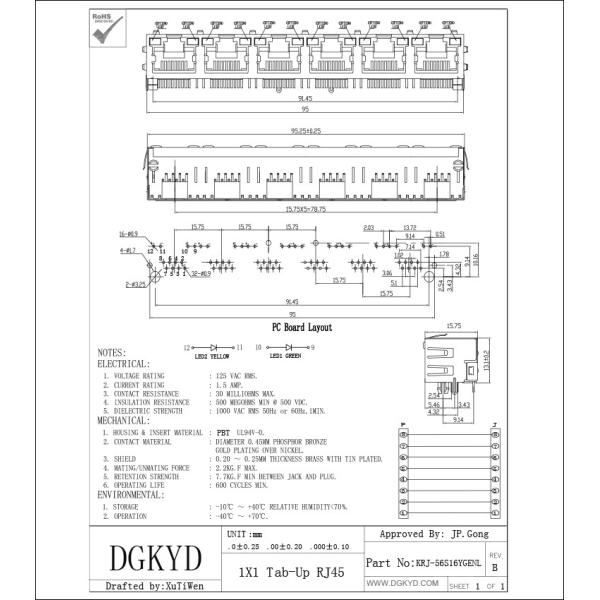 EMI Tabs 6 port ganged rj45 ethernet connector 8p8c tab up