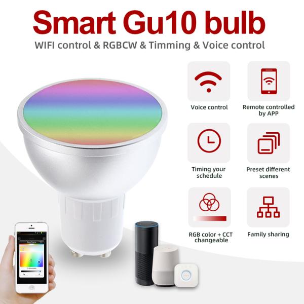 Smart Wifi / ZIGBEE RGB 2700-6500K 5W GU10 Downlight Compatible With Alexa Googlehome Alexa