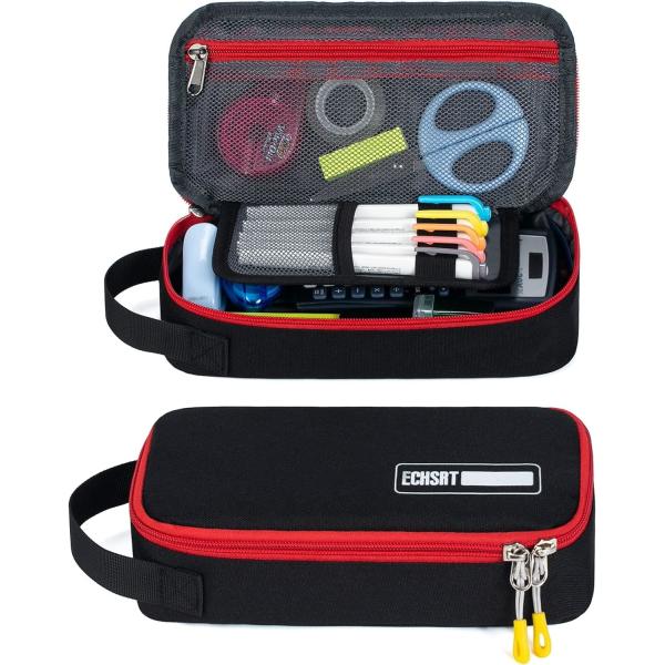 ECHSRT Large Pencil Case, Aesthetic Pen Pouch With Big Capacity, Minimalist Portable Stationery Bag With Handle For