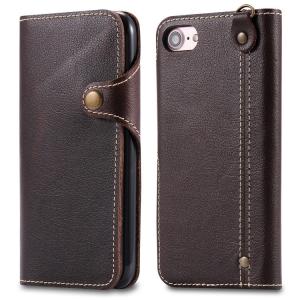 China High Quality Cell phone accessories Genuine Leather wallet card leather case for iPhone 8 with a Lanyard wholesale