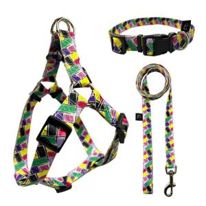 China Woven Logo Dog Harness Set Multiple Colour Polyester Dog Harness wholesale
