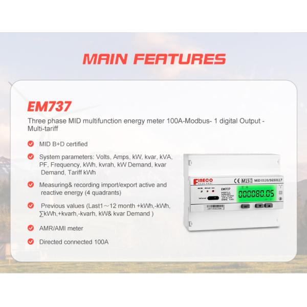 EM737 10 100 A Digital Only Display Type MID 0120/SGS0146 3 Phase Electronic Energy Meter