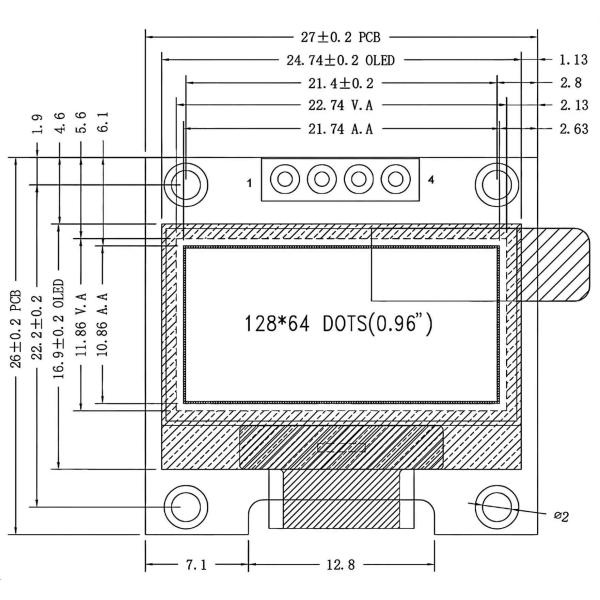 Industrial 0.96 Inch OLED Screen 128×64 Dot Matrix Display Module With SSD1315Z Drive