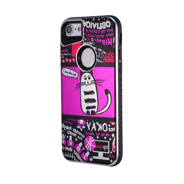 Plating Cat Pattern Combo English Word Graffiti Cell Phone Case Cover for iPhone 7 6s Plus