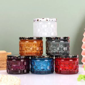 Mosaic Honeycomb Embossed Empty Glass Candle Jars 4OZ 120ML Candle Container For