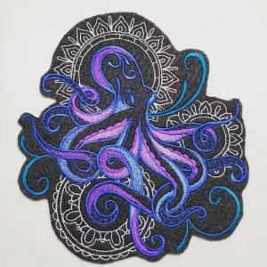 China Custom Octopus Embroidered Patch Blue Merrow Border Embroidery Designs wholesale