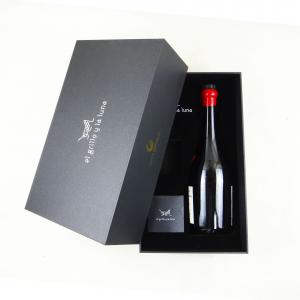China Silver Foil Stamping Logo Black Printed Rigid Cardboard Wine Box With EVA Foam on sale