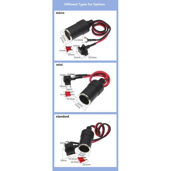 DC 12 Car Charger Power Cigarette Lighter Female Socket Plug Adapter To Add A Circuit Fuse Holder