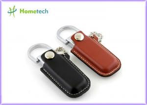 China Luxurious Black / Brown Leather USB Flash Disk 4GB / 8GB with Key Ring wholesale