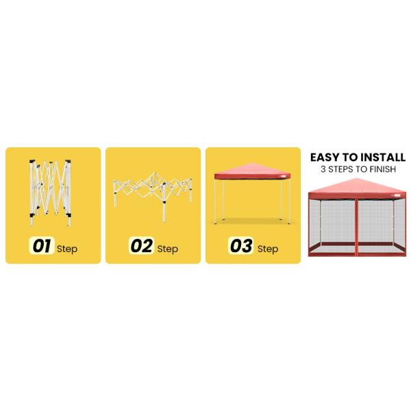 210d Oxford Easy Pop Up Canopy, Outdoor Screen Tent with Mesh Mosquito Netting Side Walls for Camping Picnic Party