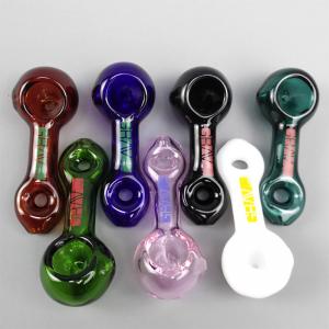China Mini Spoon Pendant Glass Hand Pipe With Label Straight Type 3.3 Inch wholesale