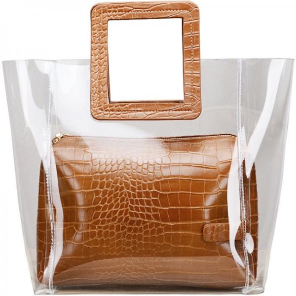 Promotion Clear Cosmetic Handle Bag Tote Bags, Recyclable PVC Loop Handle Plastic Bag, Gift And Shopping