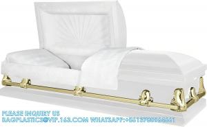 China Casket Orion Series Steel Casket (White And Gold) Handcrafted Funeral Casket - White And Gold Finish With White Crepe on sale