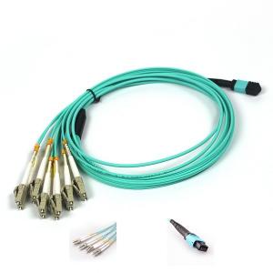 China 12F LC MM Fanout MPO Fiber Optic cable MTP Jumper Aqua Jacket In Data Center wholesale