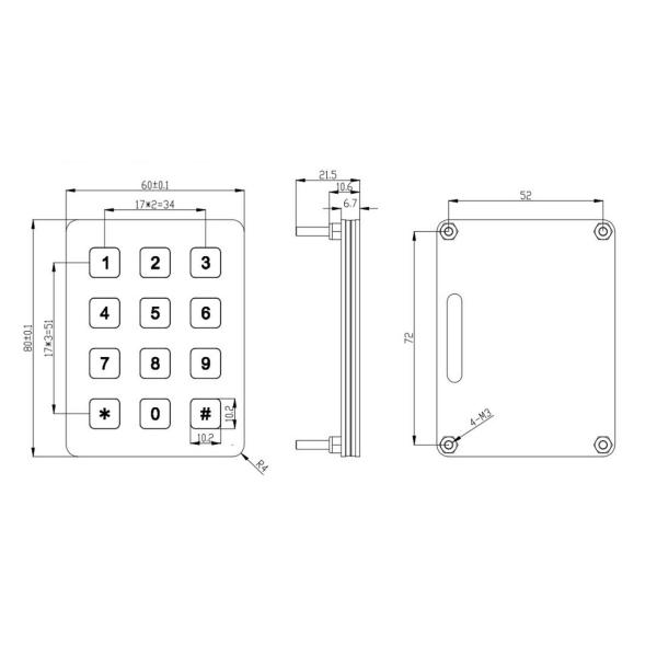 Customizable Metal Stainless Steel Numeric Keyboard 3 * 4 Matrix 12 Keys Ip65