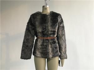 China Brown Multi Textured Ladies Fake Fur Coats Collarless With Pu Belt TW74140 wholesale