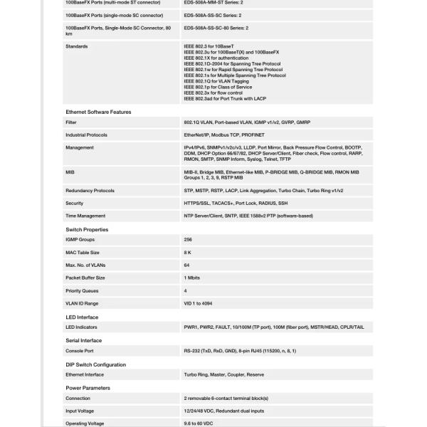Managed Ethernet switches Moxa EDS-508A 8-port Layer 2 Managed Switches