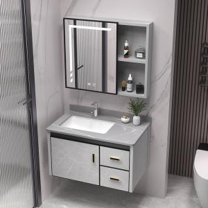 China Combined Simple Mirror Bathroom Wash Basin Cabinet Red Oak wholesale