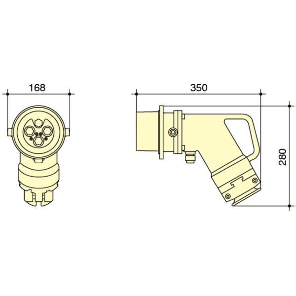 PowerSyntax Shore Power High Current Industrial Female Plug Angled Type 4P 350A 400V IP67 Part No. MB350A-BS-B