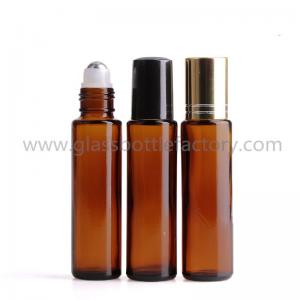 China 15ml Amber Round Perfume Roll On Bottle With Cap and Roller wholesale