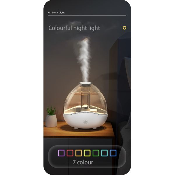 HOMEFISH Ultrasonic Atomization Humidifier 150mL/H-250mL/H Large Mist Output With Night Light