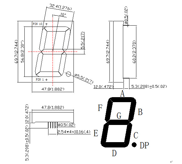 Super Bright Single Digit Display , 2.30 Inch Led 7 Segment Display Long Lifespan