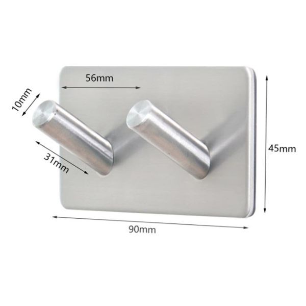 Brushed Wall Mounted Robe Hooks Rack 3M Adhesive