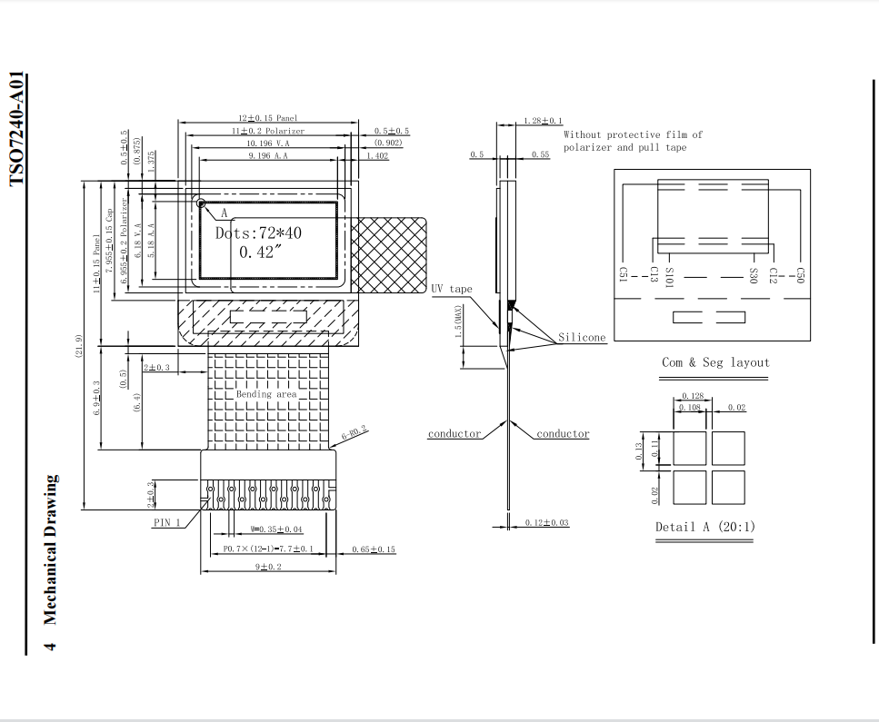 0.42inch Monochrome OLED Display Modules SH1106 Driver IC