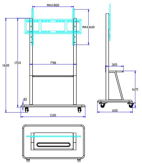 Mobile Stand for Interactive boards Touch Screen Panel Adjustable height suit for size 52"~86"