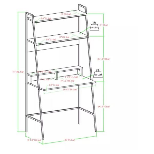 Adjustable Home Writing Computer Ladder Shelf Desk MDF Furniture