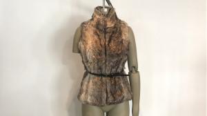 China Brown Multi Color Ladies' Animal Fake Fur Gilet With Pu Belt And Funnel Neck  TW74297 wholesale